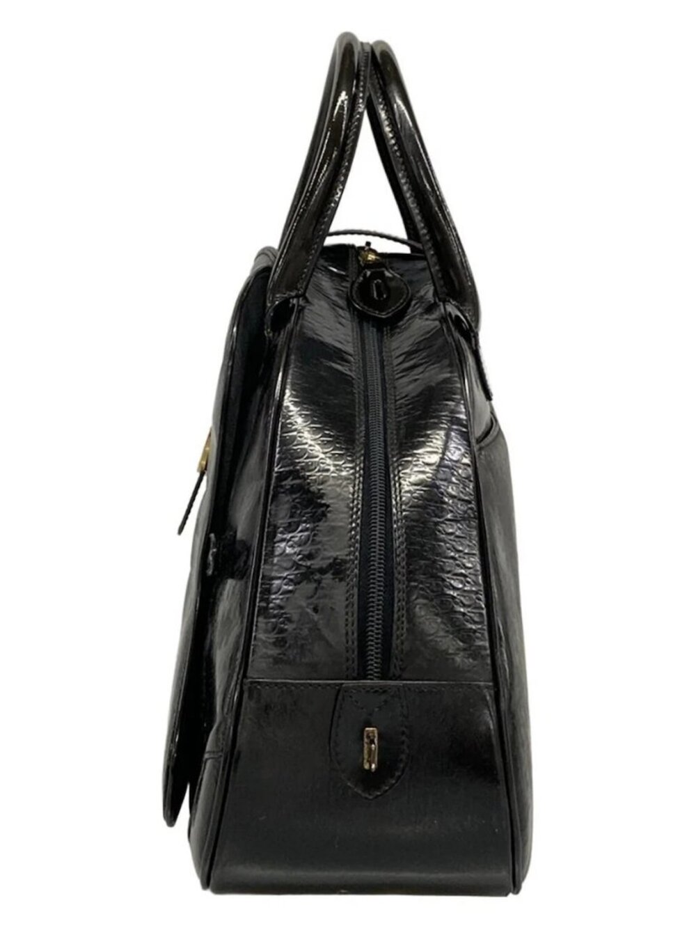 DIOR/ChristianDior Double Saddle Bag Black Patent Leather Handbag - Picture 4 of 15